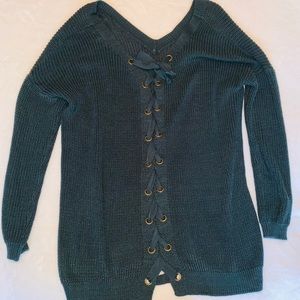 Green long sleeve knit sweater dress